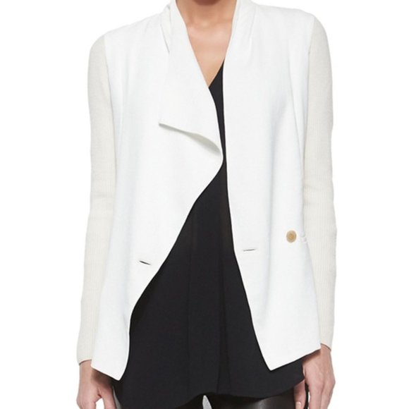 Vince Assymetrical Knit Ribbed Sleeve Drape Jacket 2 - Picture 3 of 16